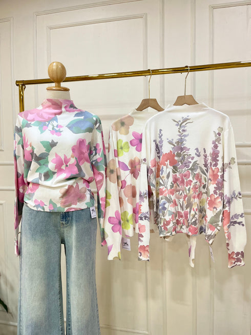 Women High Neck Floral Printed Knitted Pullover